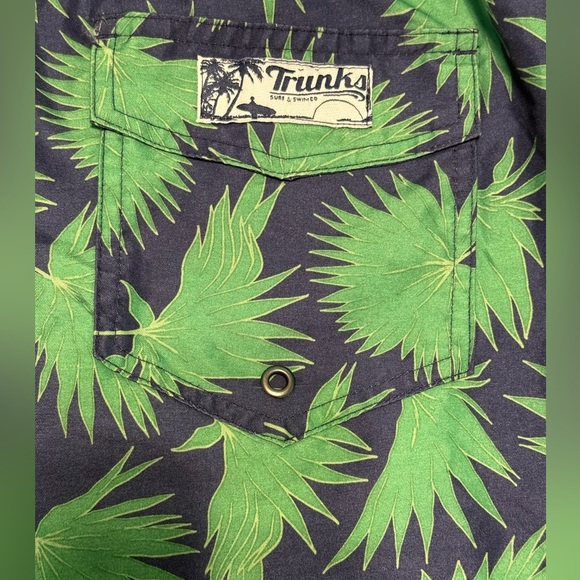 Trunks Surf & Swim Co. Blue Tropical Palm Leaves Lined Swim Shorts Men's Size M - Picture 6 of 8
